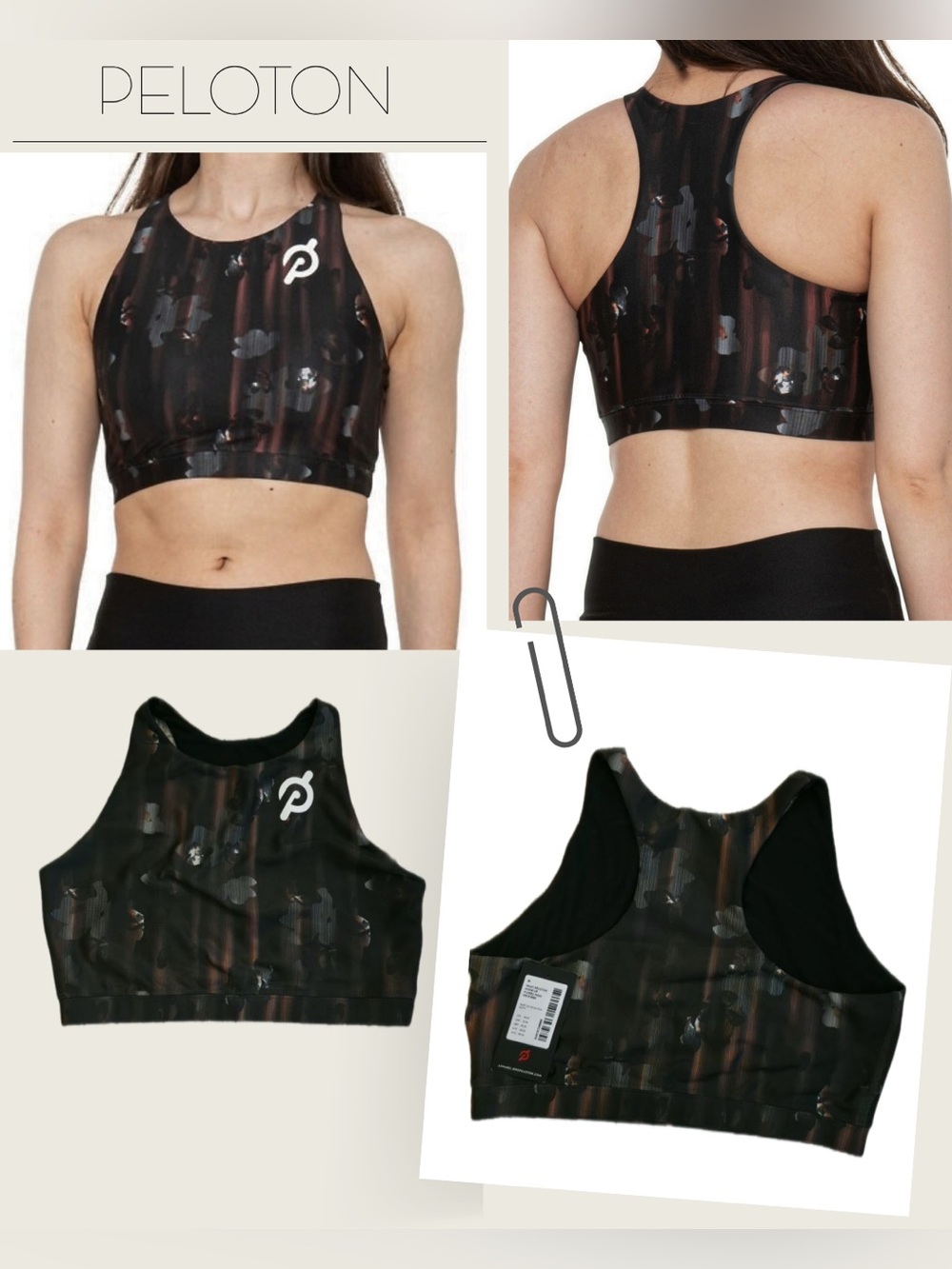 Peloton Show Up Floral High Neck Bra M NWT Black